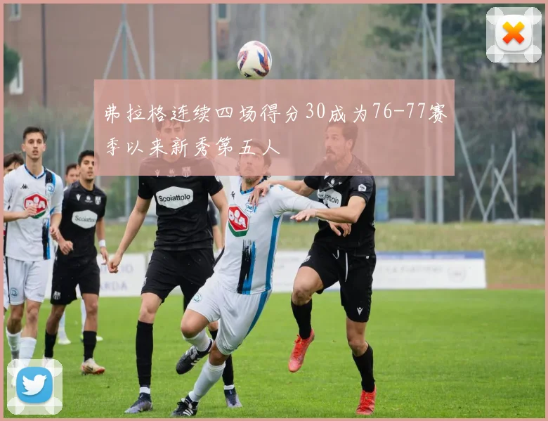 弗拉格连续四场得分30成为76-77赛季以来新秀第五人